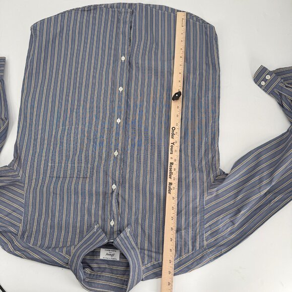 Brioni for Neiman Marcus Button Down Shirt Long Sleeve XL Blue Striped Cotton - Picture 12 of 14